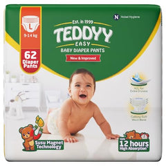 TEDDYY Easy Baby M Size Diaper Tape Style |126 Count (Medium) | 6-11 kgs (Pack of 2) | Quick Absorbency | Extra Super Soft | Anti - Bacterial | Wetness Indicator with Adjustable Grip Tapes