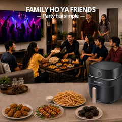 Mr. TRU Manual Air Fryer for Home | Actual 4.5 Liter | 1400 Watt | 1 Year Warranty | Uses 90% less Oil | Time & Temp Control Knobs | Glossy Black
