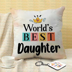 Gift for Daughter Birthday Special Birthday for Daughter Printed Cushion(12 inch X 12 inch with Filler with Keychian) Girls Pillow Daughters Day for Daughter and Girls AT-7