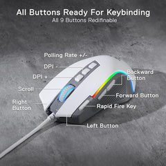 Redragon M612AK PRO RGB Gaming Mouse, 8000 DPI Wired/Wireless Optical Mouse with 9 Programmable Buttons & 7 Backlit Modes, BT & 2.4G Wireless, Software Supports DIY Keybinds Rapid Fire Button