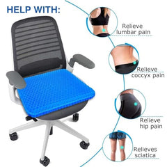 Medical Grade Gel Seat Cushion | Honeycomb Orthopedic Chair Cushion | Breathable Cooling Seat Pad | Non Slip Washable Cover | Office Car Wheelchair Travel Support | Pressure Relief Cushion | Blue