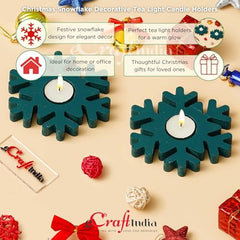 eCraftIndia Wooden Floral Printing Block Decorative Tea Light Candle Holders (Set of 12, Green White) Diwali Christmas Decorations Items for Home Office Christmas Gifts for Women Men Family Friend
