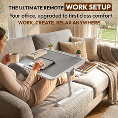 StarAndDaisy T9 Foldable Bed Table for Laptop & Study, 4-Level Adjustable Angled Tabletop, Large Desktop Surface with Anti-Slip Stopper, Tablet & Phone Slot, Storage Drawer, Stable Legs, PP & TPE