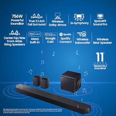 Samsung 320 W True 3.1.2ch Soundbar with Dolby Audio | Q-Symphony | Center, Up-Firing Speakers | HDMI eARC | Optical in | Bluetooth 5.3 | Wireless Subwoofer (HW-Q600H/XL, Titan Black)