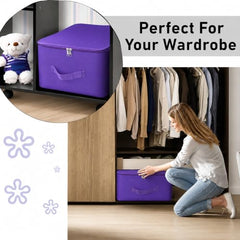 Storite 2 Pack Nylon Wardrobe Bag Underbed Cloth Storage Organizer | Moisture Proof Storage Bag, Storage box for Clothes Saree Bags, Zippered Closure & Handle - Magenta,37x34x23 cm