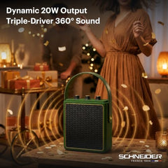 Schneider ENERZA HP20 Portable Wireless Bluetooth Speaker | 20W Triple-Driver 360° Sound | Auracast™ & Bluetooth 5.4 | IPX4 Splash Proof | Fast Charge 0–80% in 1Hr | 10Hr Playtime - Black
