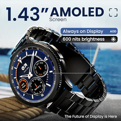 GOBOULT Crown R Pro 2 Smartwatch 1.43''HD AMOLED Display,BT Calling 5.2,600Nits Brightness,IP67,150+Watchfaces, 120+Sports Modes, AI Voice Assistant, SpO2 Monitoring(Charcoal Black)