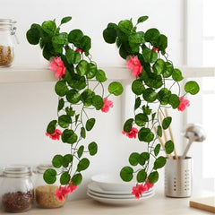 fancymart Artificial Flower Plant Home Décor with Small Size Pot | Pack of 2 | Plant Hanging for Home Decor | Office Decor (DESIGN-01)