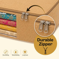 JD FRESH 6 Pcs Non Woven Saree Covers/Storage Bags with Zip Cover/Space Saving Bag with Transparent Window/Wardrobe Cupboard Organizer for Clothes/Lehengas/Bedsheets (17 X 14 x 7 Inch/Orange)