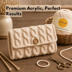 Classyo Acrylic Yarn for Crocheting (100gms x 1 Ball, 4ply) | Soft Wool Crochet Thread | Acrylic Hand Knitting Yarn | Wool for Crochet | For Sweater, Scarf, Hat, Baby Clothes, Purse, Gift Bags and DIY Crafts (Butter, Pack of 1)