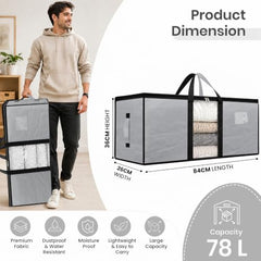 Storite Jumbo Super-Size 81 L Canvas Moisture Proof Heavy Duty Storage Bag | for Toys/Stationery/Blankets/Clothes/Moving Bags MultiPurpose With Strong Reinforced Handles Rectangular Cream (87x26x36 cm)