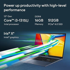ASUS Vivobook 15,13th Gen,Intel Core i3-1315U (Intel UHD /16GB RAM/512GB SSD/FHD/15.6"/60Hz/Win 11/M365 Basic (1Year)*/Backlit Keyboard/Office Home 2024/Quiet Blue/1.70 kg) X1504VA-NJ2325WS