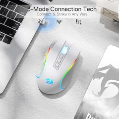 Redragon M612AK PRO RGB Gaming Mouse, 8000 DPI Wired/Wireless Optical Mouse with 9 Programmable Buttons & 7 Backlit Modes, BT & 2.4G Wireless, Software Supports DIY Keybinds Rapid Fire Button