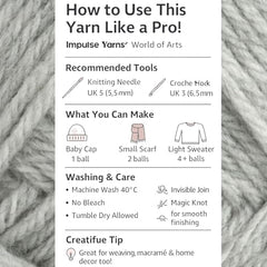 WOAFASHIONS - World of Arts Impulse Hand Knitting & Crochet Yarn, Premium Acrylic, 4 : Medium (Anchor Grey) (100gms / 3.5oz / 200mtr / 218yds)
