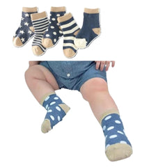 MOMISY 5 Pairs Tube Socks for children Toddlers Infant Baby Girl Boys (Navy, 0 year to 1 year)