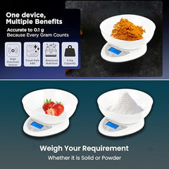 Ant Esports AEKS200 Kitchen Weighing Machine with Bowl, Weighing Scale for Fitness, Shop,Home Baking/Cooking with Large LCD Display,Tare Function,Over Load Indicator,Weigh Upto 5Kgs,30 Months Warranty