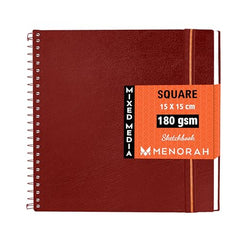 MENORAH - Artist Square Sketch Book - 180 GSM - Square Drawing Book - (100 Pages/50 Sheets) - Hard Metal Spiral Bound - (15.0 cm x 15.0 cm) - Pink