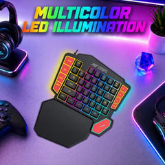 Ant Esports MK1005 One Hand Gaming Keyboard - 45 RGB Backlit Keys, 3 Macro Keys (G1-G3) + REC Key, WASD/Arrow Key Swap, Ergonomic Wrist Rest, USB Type-C OTG Adapter for PC, Laptop & Mobile Gaming