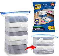 Smart Saver Plastic 6 Pack Vacuum Bags for Travel, Space Saver Bags Storage Bags for Vaccine Sealed Compression Packing Bag with Hand Pump, White