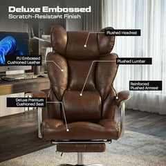 DROGO Emperium Office Chair for Work from Home 400LBS | Ergonomic Executive Boss Chair with PU Leather,High Back, Spacious Cushion Seat & Pumping Lumbar Support | Premium Metal Base & Footrest (White)