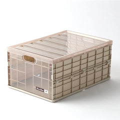 SYGA Large Carrat Storage Box Plastic Foldable Transparent Belt Cover Clothes Toy Book Snack Size Finishing Box(Khaki)