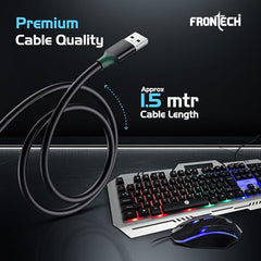 Frontech Cyber Ninja Wired Gaming Keyboard and Mouse Combo, Metal Base Keyboard with RGB Backlit Key, RGB Optical Mouse with 6 Buttons & 2400 DPI, USB Plug & Play, 1 Year Warranty (KB-0039P)