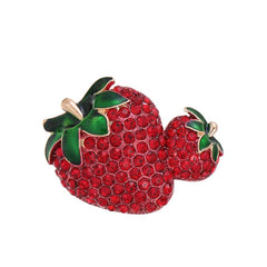 SYGA Brooch Pin Fashion Crystal Rhinestone Jewellery Pin Vintage Clothing Accessories Decoration Full-Diamond Double Strawberry Brooches For Women- S251