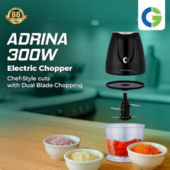 CG - CHADR300 Adrina 300W Electric Vegetable Chopper Cutter, Chop, Mince, Dice, Whisk,Twin Blade, Large 400ML Bowl, OneTouch Operation, Compact Design, 2Yr Manufacturer Replacement Warranty - Black