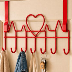 Udyanika Premium Heart Design Over Door Hanger | Door Hangers For Clothes No Hole Drilling | Portable Cloth Hanger (Red)