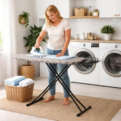 STEFFAN Heavy Duty Vertical Ironing Board, Foldable, 19 mm Metal Bracket, Adjustable Height, Pure Cotton Cover, Lattice Design | Clothes Iron Table| Home Laundry Accessory | 111x30 cm, Pink