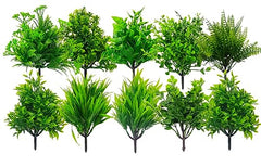 Dekorly Artificial Plastic Mix Green Grass Fake Outdoors Plant Bushes Decor Faux Greenery Shrubs For Outdoor And Indoor, Artificial Shrubs Stems | Height- 7 Inches (Multi-16)