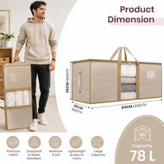 Storite Jumbo Super-Size 81 L Canvas Moisture Proof Heavy Duty Storage Bag | for Toys/Stationery/Blankets/Clothes/Moving Bags MultiPurpose With Strong Reinforced Handles Rectangular Cream (87x26x36 cm)