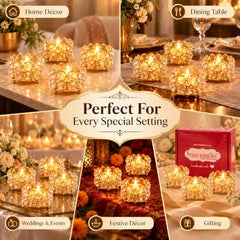 TIED RIBBONS Pack of 4 Crystal Tealight Candle Holder Gift Box - (5.8 cm X 4.3 cm) Centerpieces Votive Candle Holders for Home Dining Table Living Room Office - Diwali Decoration Items for Home Décor