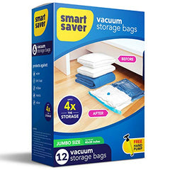 Smart Saver Plastic 6 Pack Vacuum Bags for Travel, Space Saver Bags Storage Bags for Vaccine Sealed Compression Packing Bag with Hand Pump, White