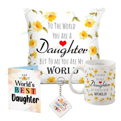 Gift for Daughter Birthday Special Birthday for Daughter Printed Cushion(12 inch X 12 inch with Filler with Keychian) Girls Pillow Daughters Day for Daughter and Girls AT-7