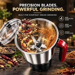 Indicon Rover 1350W Copper Motor Mixer Grinder with 4 Jars (3 Stainless Steel + 1 Juicer Jar), 3-Speed Control, Heavy Duty Grinding & Blending for Kitchen, Unbreakable ABS Body, Red