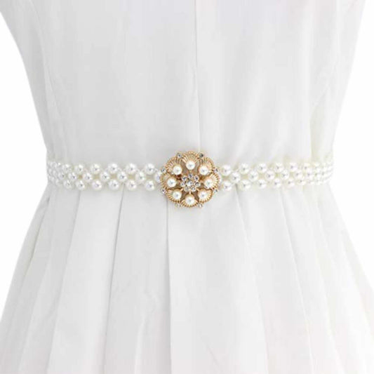 SYGA Pearl Adjustable Waist Belt with Hollowed Tassel Detail, Suitable Size for Waist 24-34 INCH