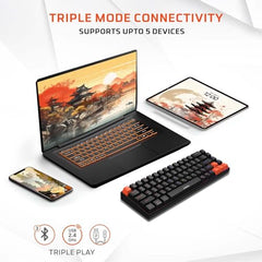 EvoFox Katana S Mini Mechanical Keyboards Wireless | Tri-Mode (3X BT, 2.4GHz & Wired) Connectivity | Hot-Swappable Red Switches | 68-Key Compact Layout | Rainbow Backlight | Rechargeable Battery