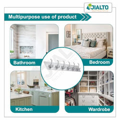 JIALTO 1 Pcs Wall Hanger Hooks | Strong Self Adhesive Magic Sticker Hook for Clothes, Towels & Accessories | 6 Hook Strip for Home, Bathroom & Kitchen - Transparent