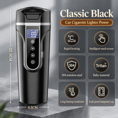 HASTHIP Car Electric Kettle 450ml 12/24V 150W 304 Stainless Steel | Water Heating, LCD Temperature Display, Leak-Proof Lid, Compact Vehicle Travel Use, Portable Design