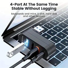 Bestor 4-Port USB 3.0 Hub, Rotatable 90°/180° USB Splitter with 3 USB Ports & 1 USB-C Power/Data Port, USB Extender for Laptop, MacBook, iMac, Mac Pro, and More
