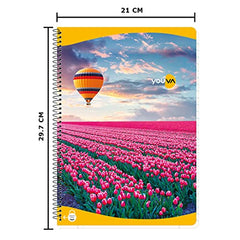 YOUVA Navneet|Spiral Long Book For Students And Executives|Spiral Bound With Safety Lock|A4 Size -21 X 29.7 Cm|Single Line|400 Pages|Pack Of 1