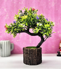 Dekorly Small Artificial Bonsai Tree Fake Plant Potted House Plants Japanese Pine Bonsai Plant Faux Bonsai for Home Indoor Decoration Office (Wooden Potted Plants, Design-G)