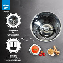 Voltas Beko, A Tata Product Powerfull 500 W Mixer Grinder with GrindX Technology (G5003HP-WH | 3 Jars | White)