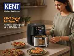 KENT Digital Air Fryer 5L | 1400W | Bake, Grill & Roast | Up to 80% Less Oil Usage | 8 Preset Menu | Rapid Heat Circulation | Digital Display & Touch Control Panel | Glass Window with in built Light