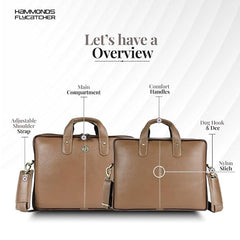 HAMMONDS FLYCATCHER Men Genuine Leather Office Bag - Laptop Bag - Padded Laptop Compartment, Fits 14 Inch Laptop - Adjustable Strap, 1 Year Warranty - Office, Travel, Daily Use - Brushwood, Brown