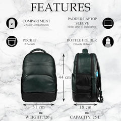 F Gear Luxur 25L Medium Laptop backpack Fits upto 17" Laptop Faux Leather Water resistant lightweight, Gifts for Men Women Boys Girls Adults, College/School/Office/Travel Bag (Brown)