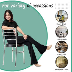 RATISON Office Visitor Study Chair Home Restaurant Steel Multipurpose with a Leather Cushion Steel Chrome Chair with Ring (Green, 6)