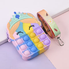 SYGA Children Pop It Fidget Princess Silicone Bag Kids Push Popper Educational Decompression Bubble Shoulder Bag (Baby Blue)