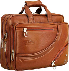 Leather World Vegan Leather 15.6 Inch Laptop Office Briefcase Messenger Bag Satchel for Men and Women, with Adjustable Strap and Expandable Bottom (Brown)